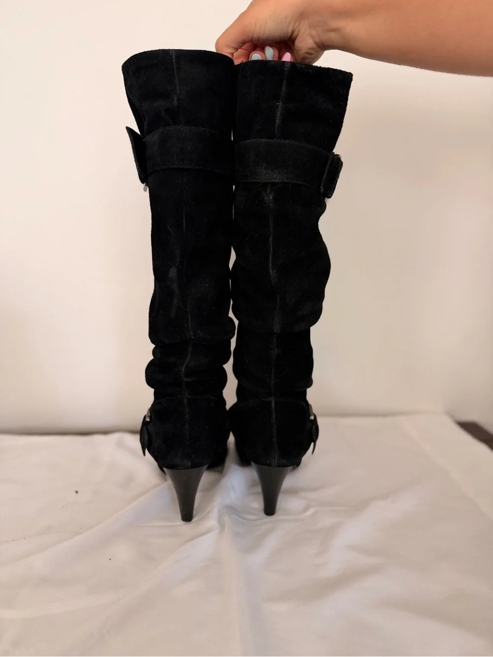 Over-the-Knee Black Suede Women’s Boots with Buckle Detail
